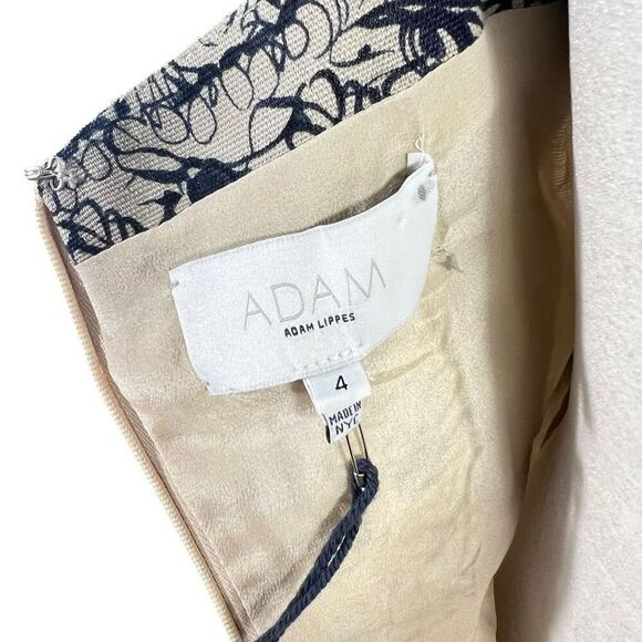 Adam Lippes New !! Jacquard Sheath Dress Sz Small 4 Beige & Navy Floral Linen - Picture 13 of 13